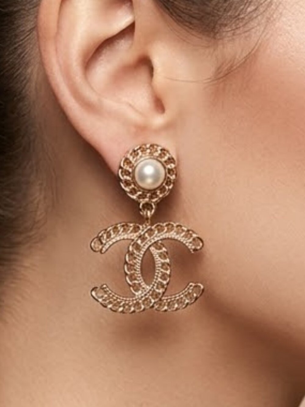 New Antique Gold Pearl Drop Earrings | High-Quality Craftsmanship-chanel style